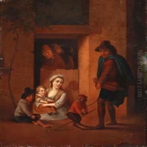 A Man Entertains A Family With His Monkey by Abraham Teniers