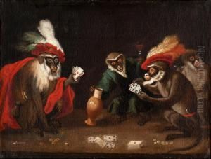 Apes Playing Cards by Abraham Teniers
