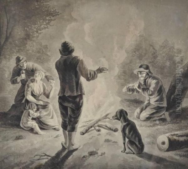 Figures Round A Camp Fire - view 1