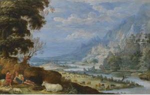 An Extensive River Landscape With Mercury And Argus