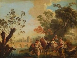 Together With A Oil Of Figures And Cattle By Ariver Together With A Oil Of Figures And Cattle By Ariver
