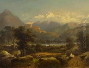 Gebirgslandschaft Mit Heuernte Im Vordergrund.