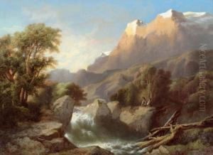 Gebirgslandschaft Mit Rauschendem Fluss.