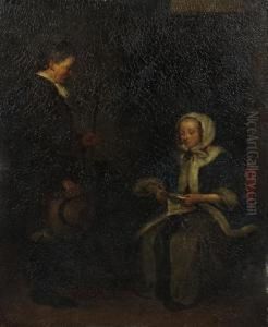 An Elegant Lady Reading A Letter In An Interior by Gerard Terborch