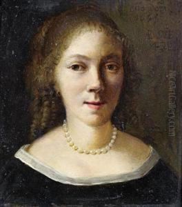 Portrait Of A Lady, Bust-length, In Black Costume With A Pearl Necklace