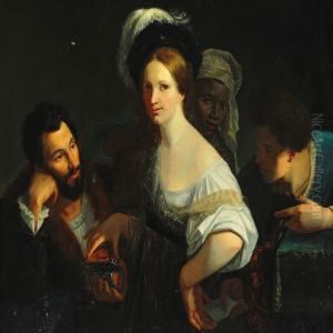 A Young Woman Is Offered Pearls By An Elegant Gentleman by Hendrick Terbrugghen