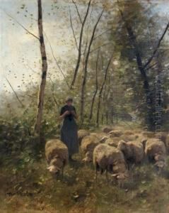 Shepherdess And Flock by Francois Pieter ter Meulen