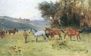 Horses Near the Forest's Edge by Thaddaus von Ajdukiewicz
