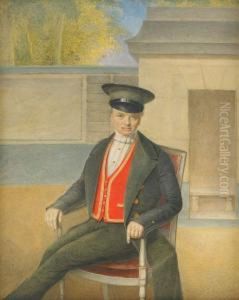 Portrait Of A Coachman In A Red Waistcoat by Mikhail Ivanovich Terebenev