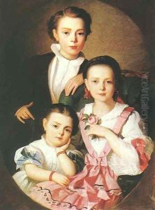 Portrait of Istvan, Emma and Minka Czobel 1857 by Gyorgyi Alajos Giergl