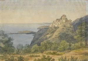 Kustenpartie Mit Dorf Auf Einem Felshugel