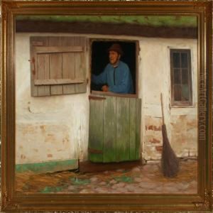 A Farmer Standing In The Stable Door