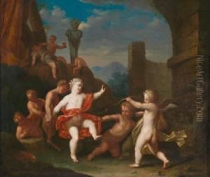 Bacchanal Mit Putten Und Satyrn In Einer Antiken Ruinenlandschaft