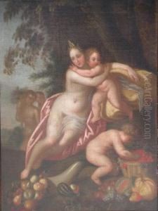 The Goddess Copia In A Landscape With Horn Of Plenty At Her Feet by Matheus Terwesten