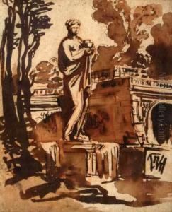 Statue In A Garden by Augustinus I Terwestenl Parodijsvogel