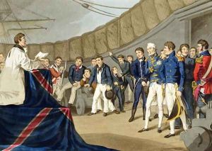 Sailors at Prayer on Board Lord Nelson's Ship After the Battle of the Nile by John Augustus Atkinson