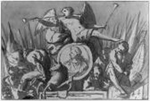 Design For An Overdoor: Allegory Of King William Iii (?) In Amedallion, Flanked By A Unicorn And A Lion, Slaves On Each Side, Anangel Blowing A Horn Above (recto); Sketch For A Decoration(verso) by Augustinus I Terwestenl Parodijsvogel