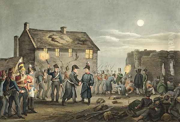 Wellington and Blucher Meeting by Accident at the Close of the Battle of Waterloo - view 1