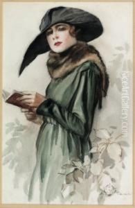"donna Con Libro" 1917 Circa by Aleardo Terzi