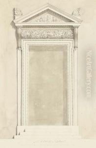 Une Porte Avec Une Frise D'acanthes, Deux Tritons Flanquant Des Armes Surmonte D'acrotheres Sur Le Fronton