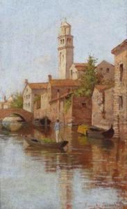 Kanal In Venedig Mit Figurlicher Staffage