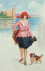 Fanciulla A Passeggio Con Cane