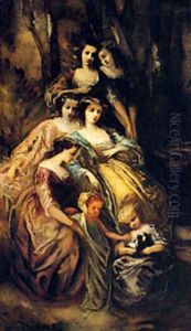 Empress Eugenie And Her Attendants by Monticelli Adolphe