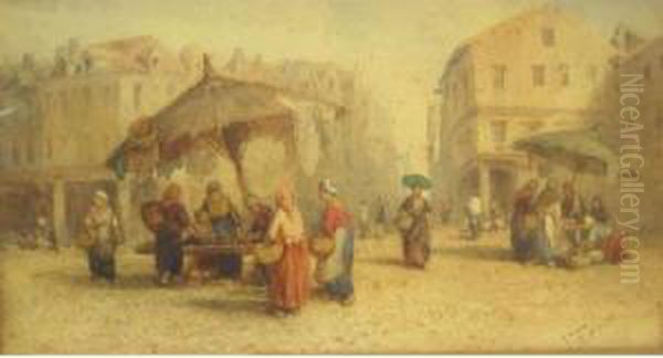 Figures In Acontinental Town Market, Signed - view 1