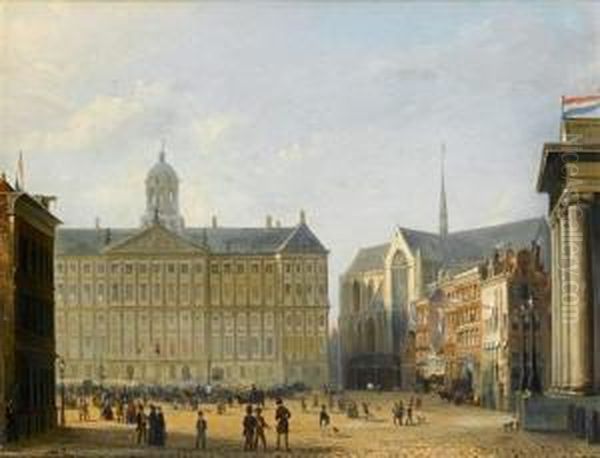 King William Iii Of The Netherlands Saluting The Crowd From The Royal Palace, Amsterdam - view 1