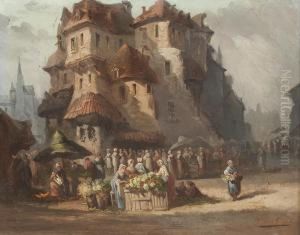 Blumenmarkt In Amsterdam by Pierre-Henri-Theodore Tetar van Elven