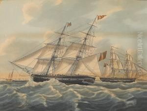 The English Brig 'tenterden' In Two Positions Off The Dutch Coast