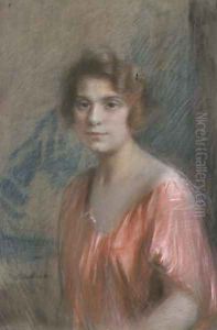 Portrait of a Woman in a Red Dress by Teodor Axentowicz
