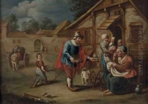 Der Verkaufer Bei Der Alten Frau Im Bauerngehoft by Franz Josef Textor