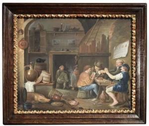 Peasants In A Hostelry. by Franz Joseph Textor