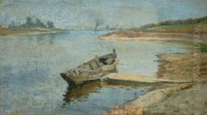 Bootssteg An Der Elbe by Gustav Adolf Thamm