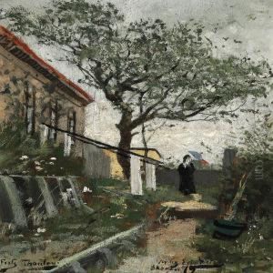 Woman With A Parasol On A Path In The Garden Behind Merchant Holst's Homestead, Skagen by Fritz Thaulow