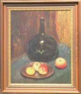 Still Life With Fruit And Glass Bottle by Abbott Handerson Thayer