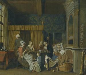 A Family Taking Tea While Celebrating The Birth Of Twins