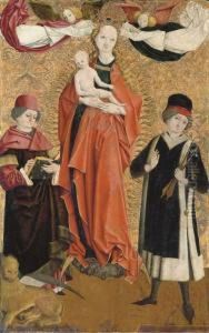 The Virgin Of The Immaculate Conception With Saint Mark And Saint Sebastian by The Master Of Grossgmain