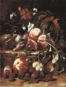 A Melon, Peaches, Figs, Mulberries, Plums And Carnations A Melon, Peaches, Figs, Mulberries, Plums And Carnations