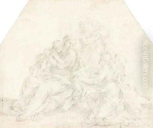 The Rest on the Flight into Egypt, with a kneeling angel presenting flowers by Alessandro Algardi