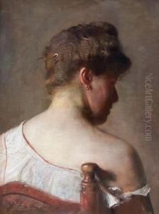 Ruckenpartie Einer Sitzenden Frau Mit Aufgesteckten Haaren by Max Thedy