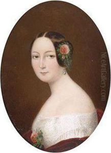 Bildnis Einer Jungen Dame In Weisem Spitzenkleid Und Rosen Im Haar by Adolf Theer