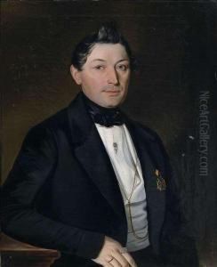 Portrait Of A Gentleman Wearing A Black Frock Coat In Three Quarter View To The Right. by Albert Theer