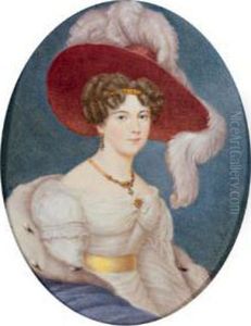 Dama Con Cappello Rosso Con Le Piume E Scialle Guarnito Di Ermellino by Albert Theer