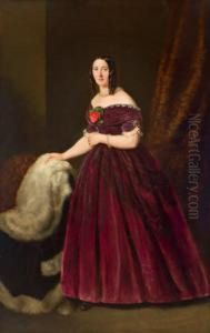 Ganzfiguriges Bildnis Einer Dame Mit Hermelin Und Rose Am Dekollete by Robert Theer