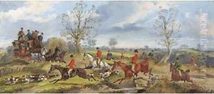 A hunt in full cry crossing the path of the York to London coach by Samuel Henry Gordon Alken