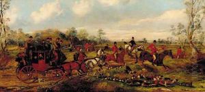 A hunt in full cry crossing the path of a coach by Samuel Henry Gordon Alken