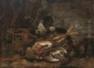 A Greyhound With Dead Game At The Foot Of A Tree