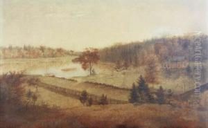 View Of A House By A Lake In Autumn by Charles Themmen